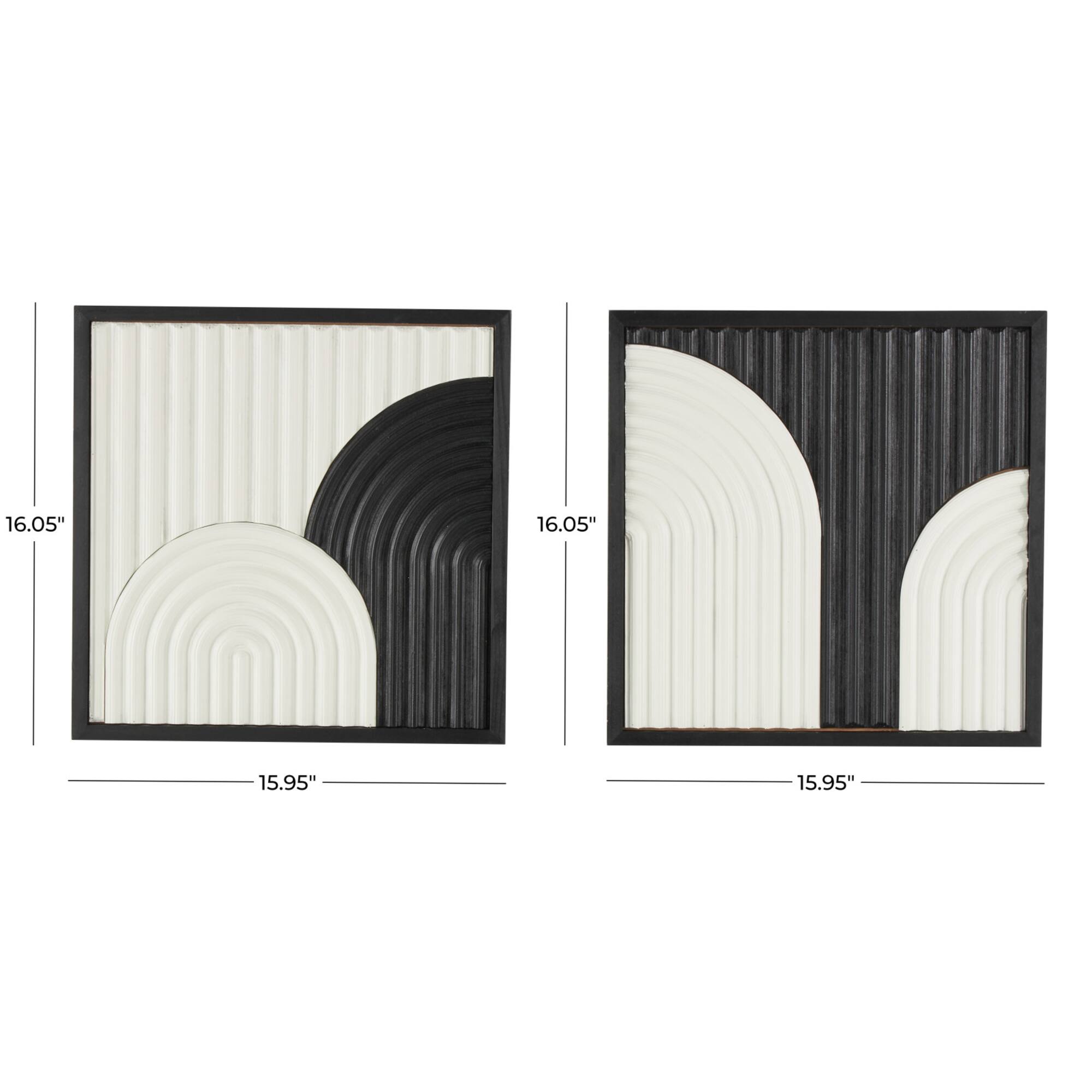 16" x 16" White Wood Geometric Handmade Overlapping Arches Home Wall Décor Set with Black Frame